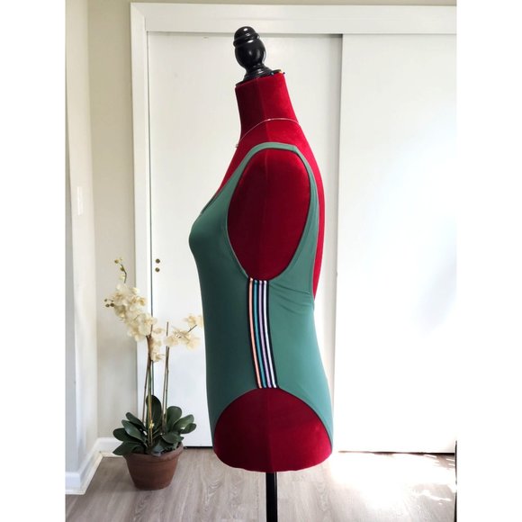 Xhilaration Women's Green With Multicolored Stripes One Piece Swimsuit Sz M 1345 - Picture 5 of 12